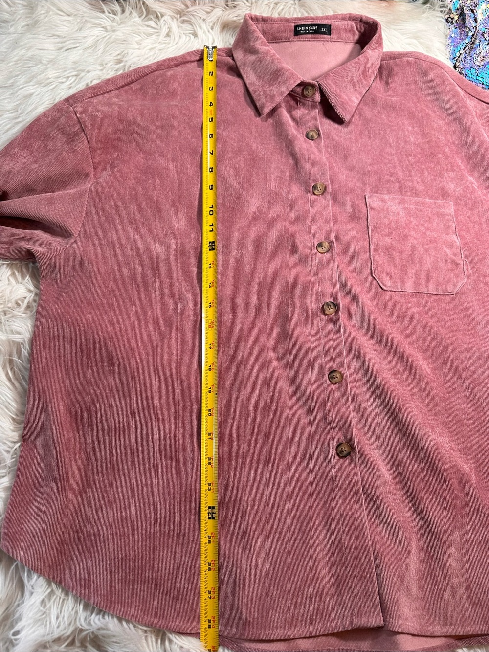Shein Curve • Muted Rose Pink Lightweight Corduroy Button Up Shirt - Picture 5 of 9